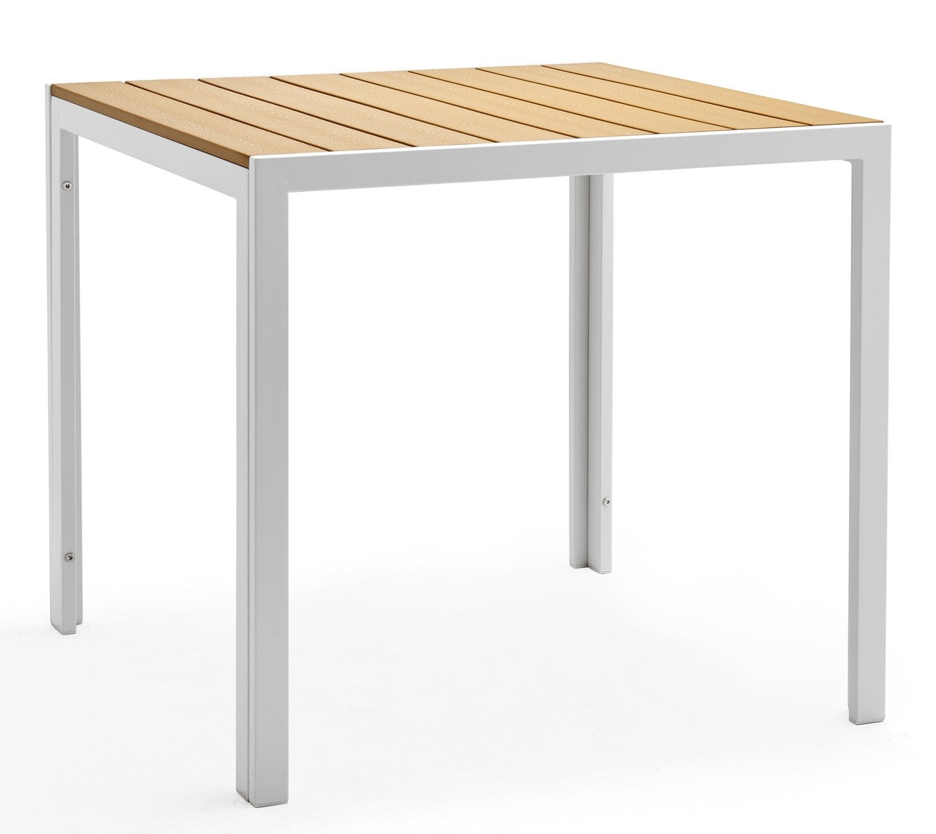 Mesa GARIBALDI, metal blanco, tablero polywood amarillo, 80 x 80 cms.