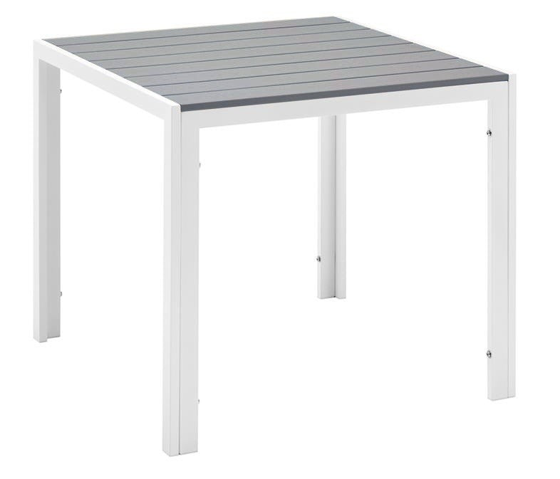Mesa GARIBALDI, metal blanco, tablero polywood gris, 80 x 80 cms.
