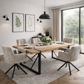 Mesa JENA, metal negro, tapa DM bilaminado roble claro, 180 x 90 cms