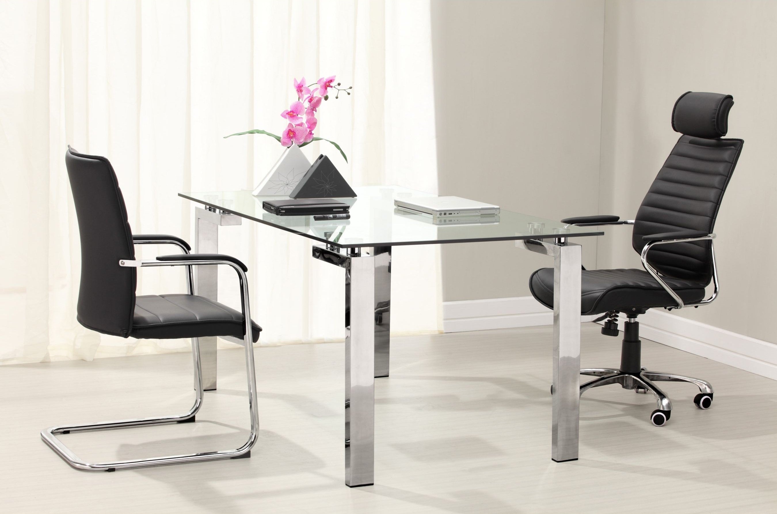 Mesa LAINEY 140 (M), cromada, cristal, 140x80 cms
