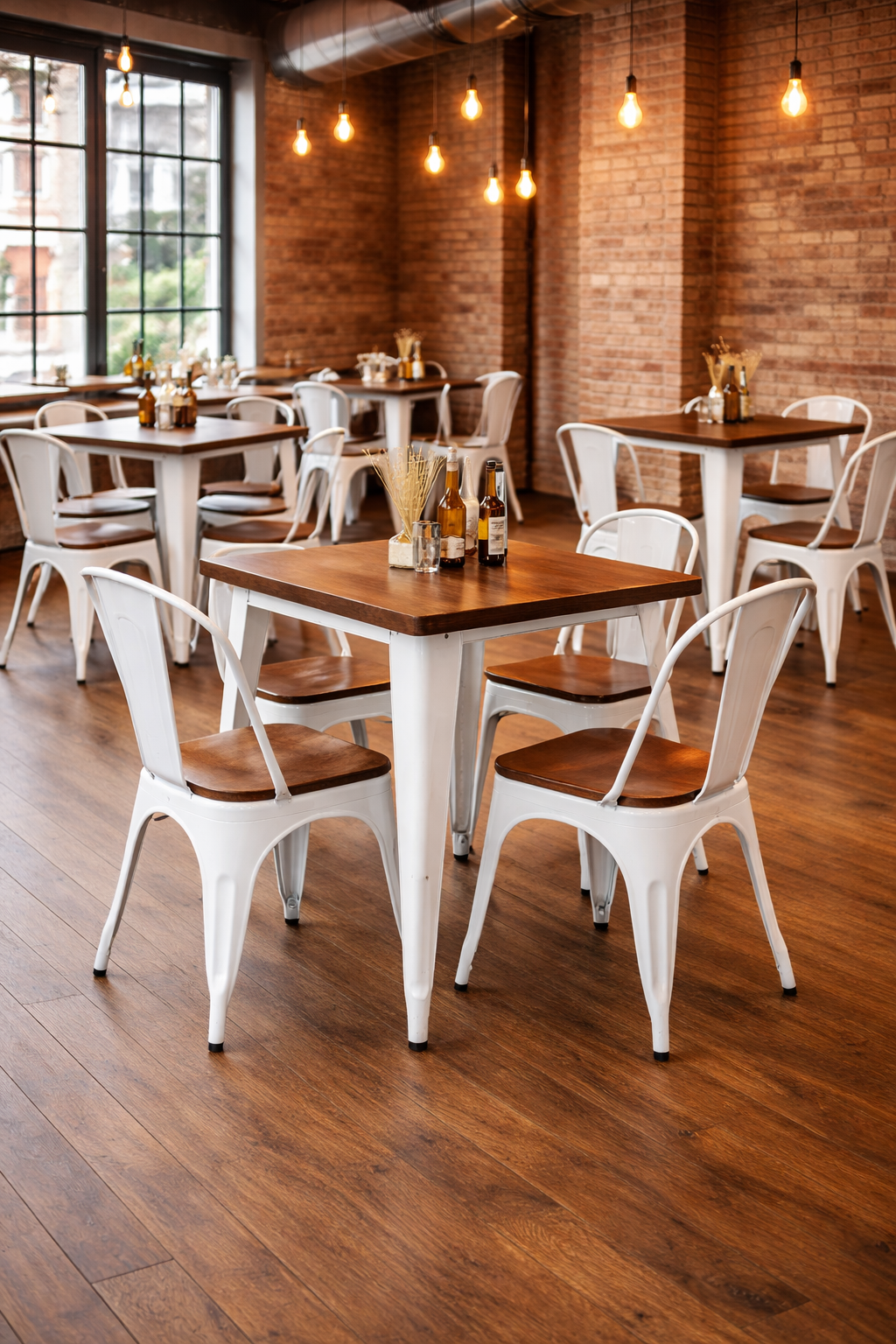Mesa TOL EK WOOD, acero, madera, blanca, 80x80 cms