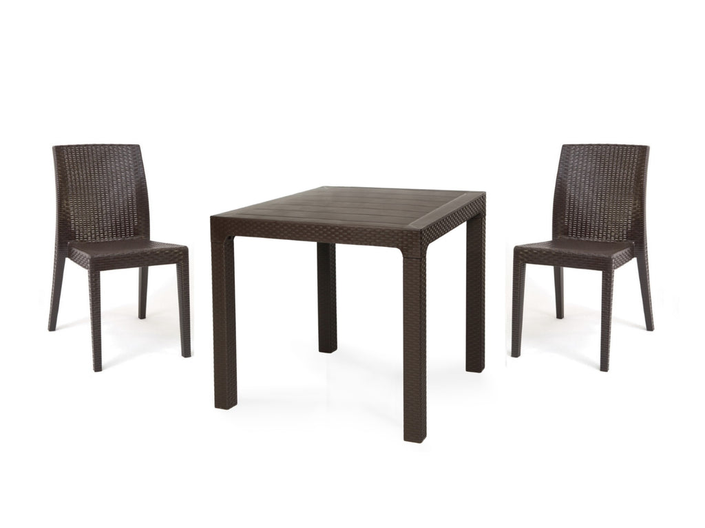 Mesa TROPICAL, ratán, polipropileno marrón chocolate, 80 x 80 cms