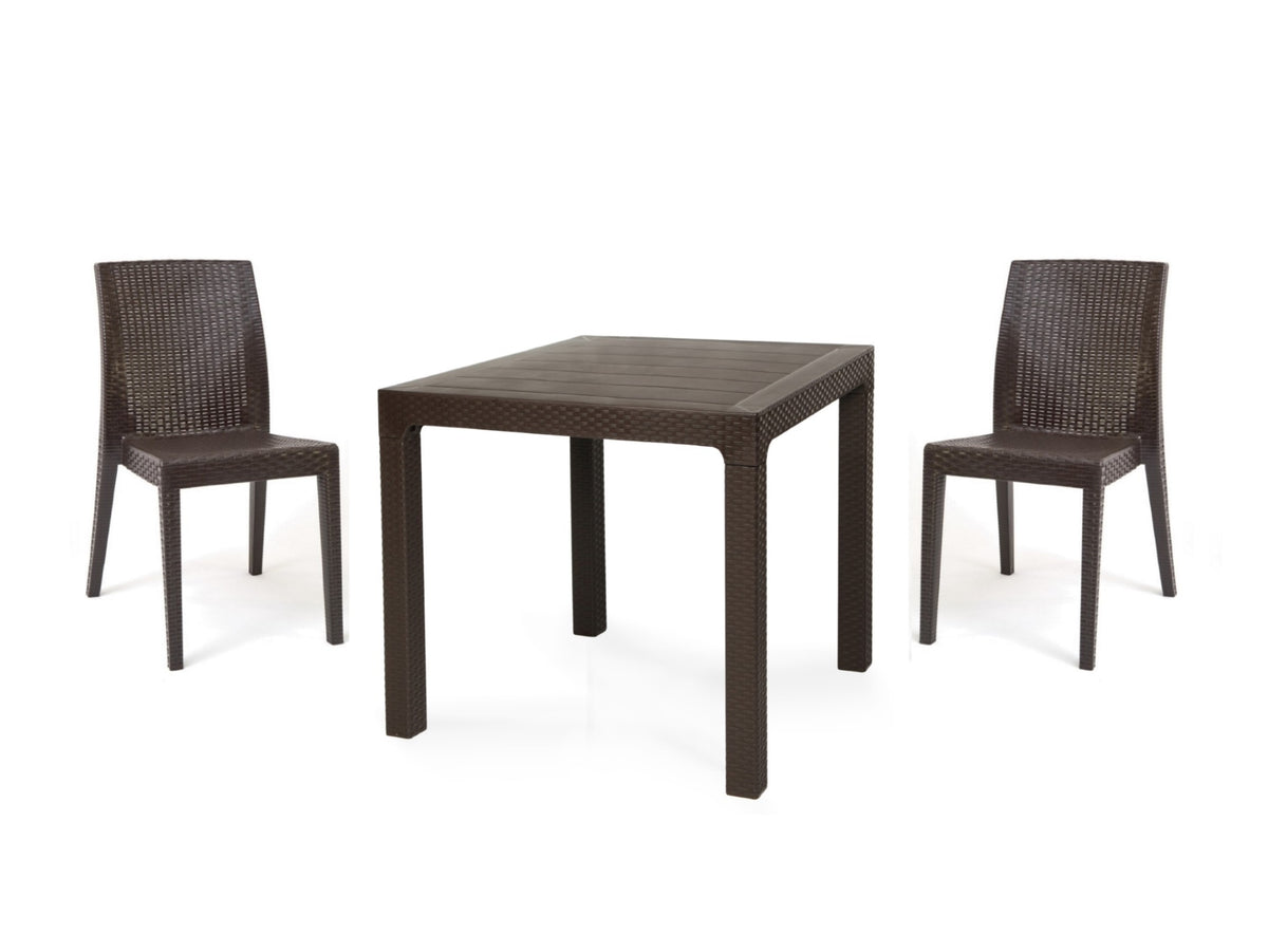 Mesa TROPICAL, ratán, polipropileno marrón chocolate, 80 x 80 cms