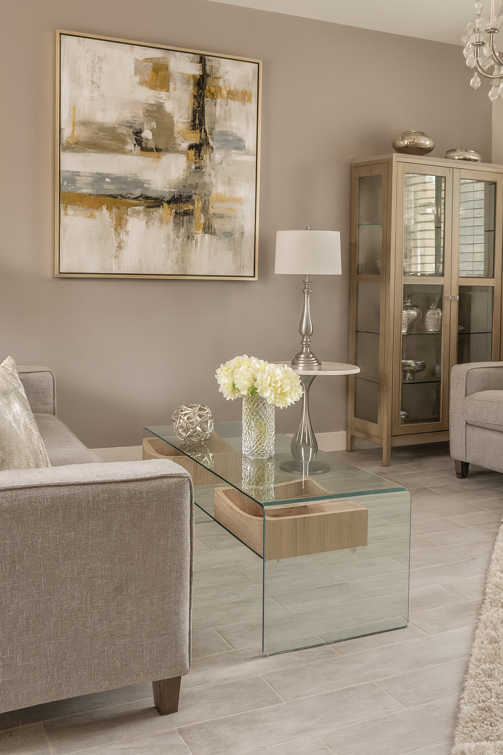 Mesa TV LIBRA, cajones, cristal curvado, 120 x 35 cms