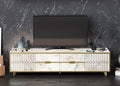 Mueble de TV ELOISE, bilaminado mármol blanco con detalles dorados, 180 cms.