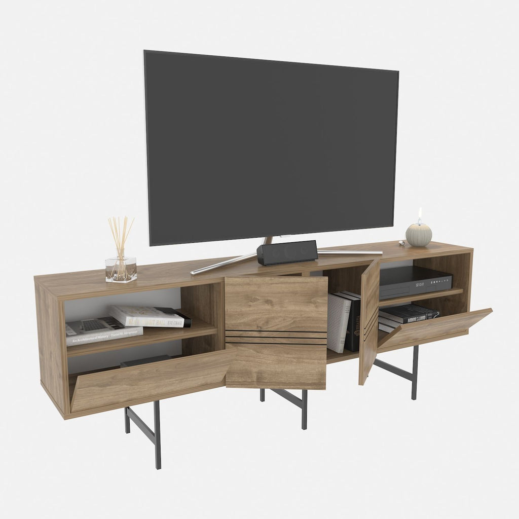 Mueble de TV SIMON, bilaminado nogal, 180 cms.