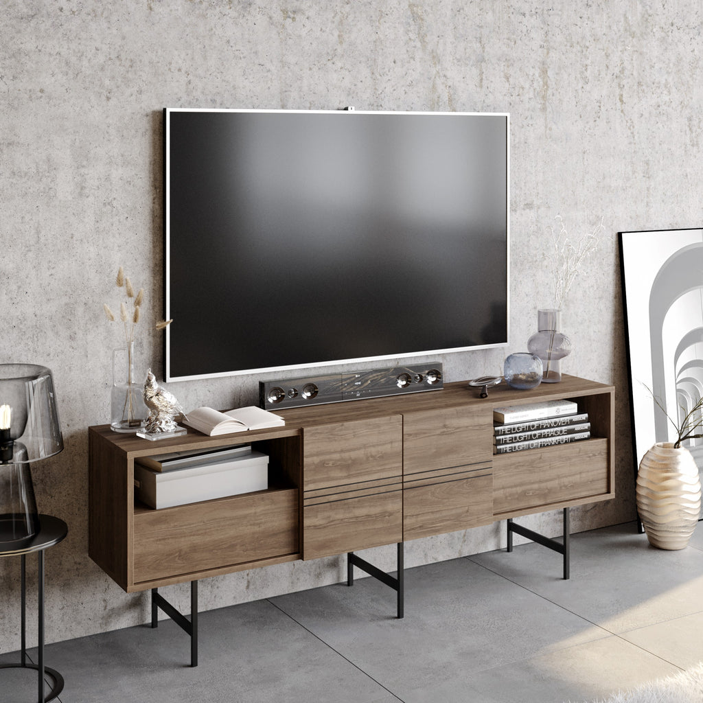 Mueble de TV SIMON, bilaminado nogal, 180 cms.