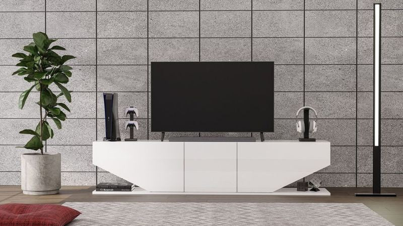 Mueble de TV VIOLET, bilaminado blanco brillo, 180 cms.