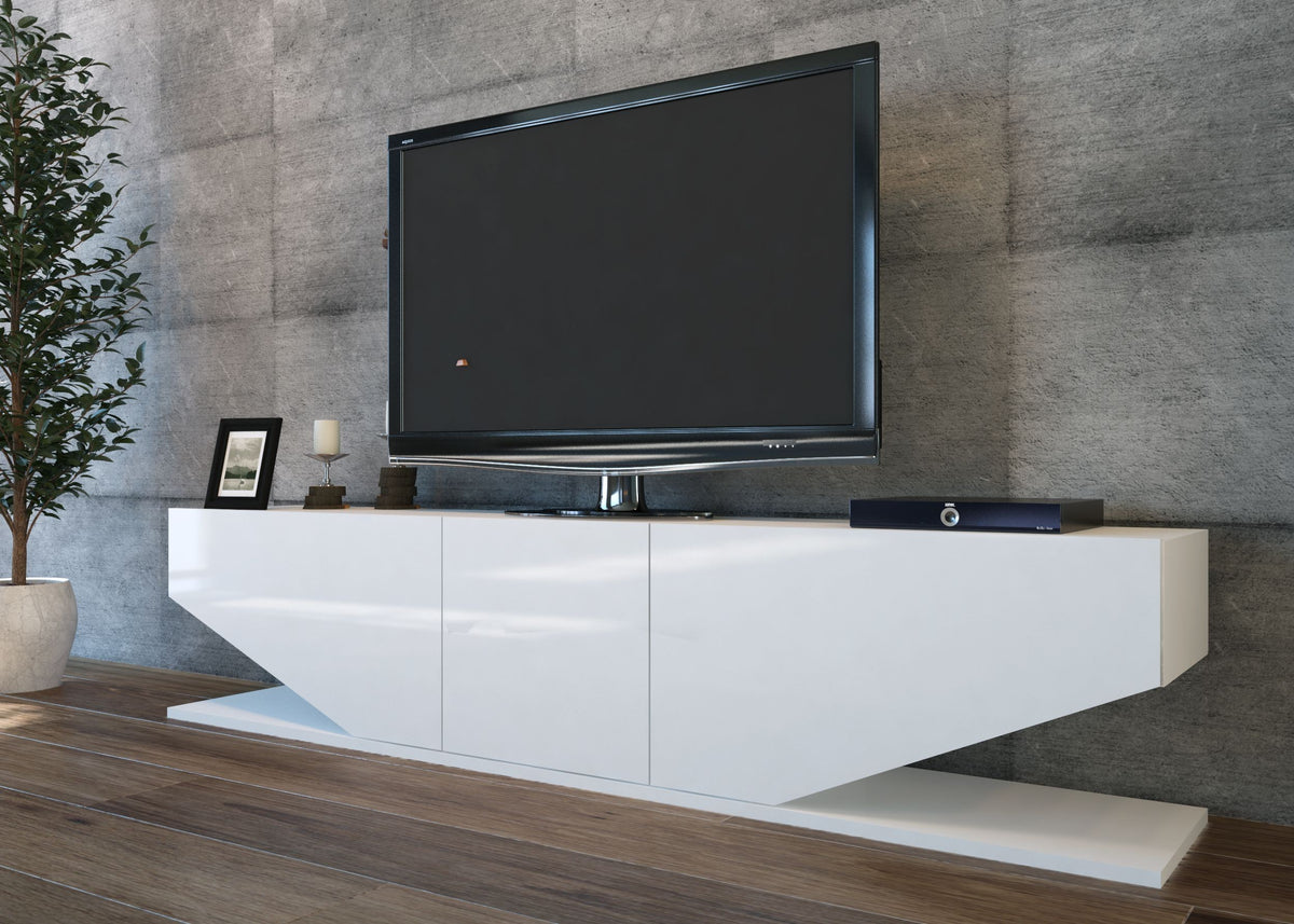 Mueble de TV VIOLET, bilaminado blanco brillo, 180 cms.