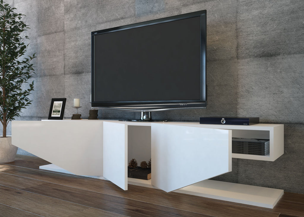 Mueble de TV VIOLET, bilaminado blanco brillo, 180 cms.