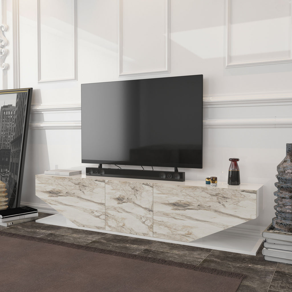 Mueble de TV VIOLET, bilaminado mármol blanco, 180 cms.