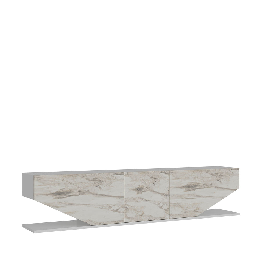 Mueble de TV VIOLET, bilaminado mármol blanco, 180 cms.
