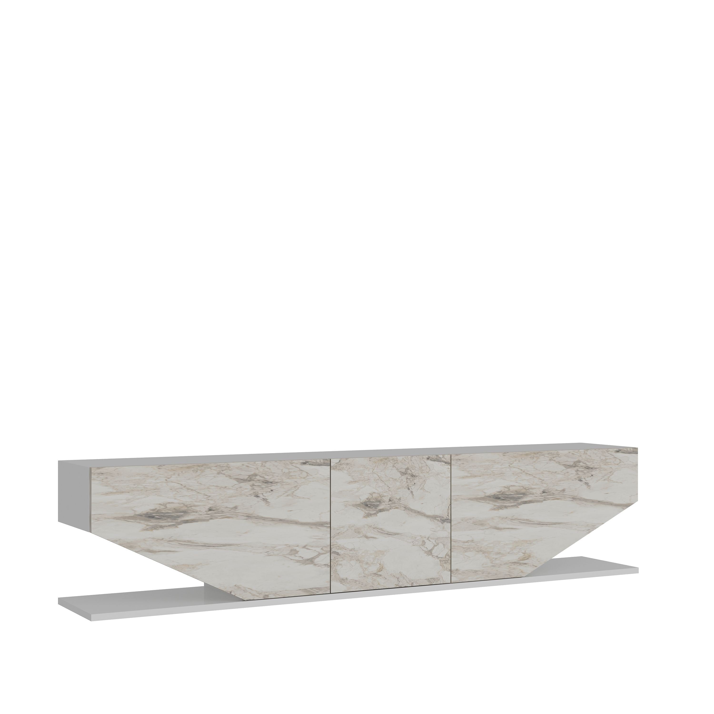 Mueble de TV VIOLET, bilaminado mármol blanco, 180 cms.