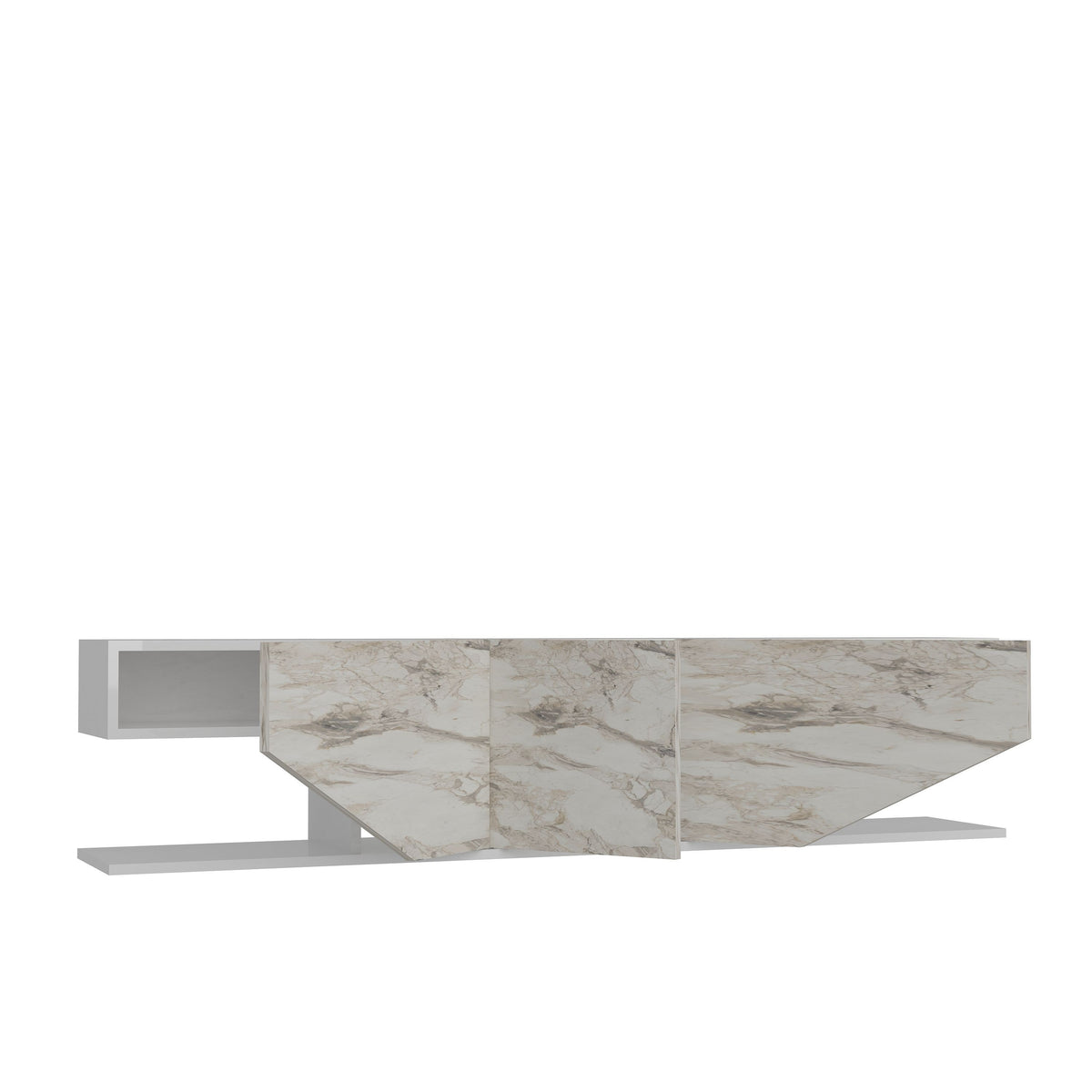 Mueble de TV VIOLET, bilaminado mármol blanco, 180 cms.