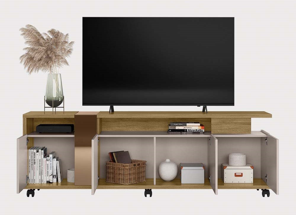 Mueble TV NEW CRISTAL, miel y cacao, 183 cms.
