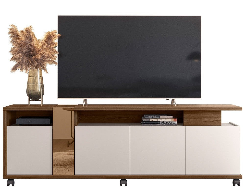 Mueble TV NEW CRISTAL, nogal y blanco roto, 183 cms.