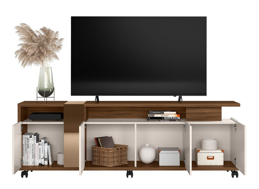 Mueble TV NEW CRISTAL, nogal y blanco roto, 183 cms.