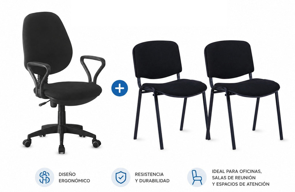 Silla de oficina NEVOY, brazos, regulación de altura, contacto permanente, tejido negro