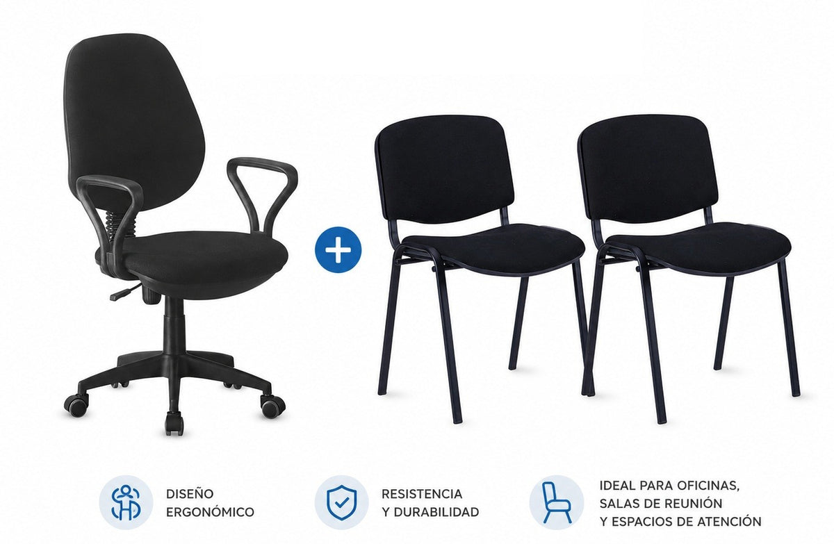Silla de oficina NEVOY, brazos, regulación de altura, contacto permanente, tejido negro