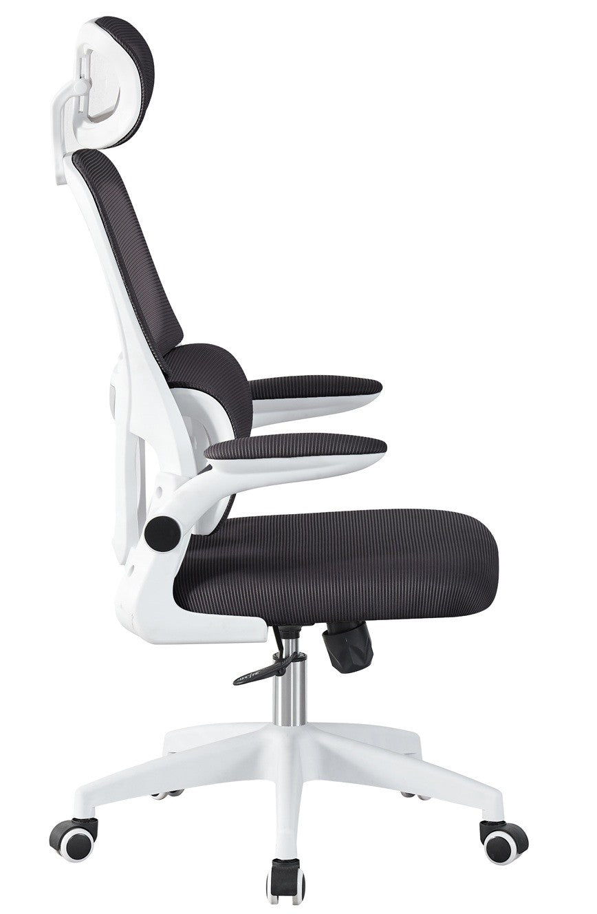Sillón de oficina BERNAY, alto, blanco, malla y asiento negro