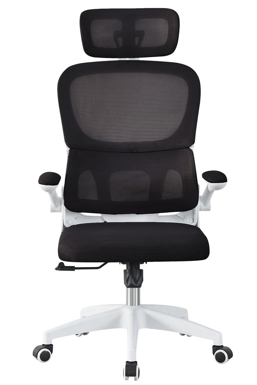 Sillón de oficina BERNAY, alto, blanco, malla y asiento negro