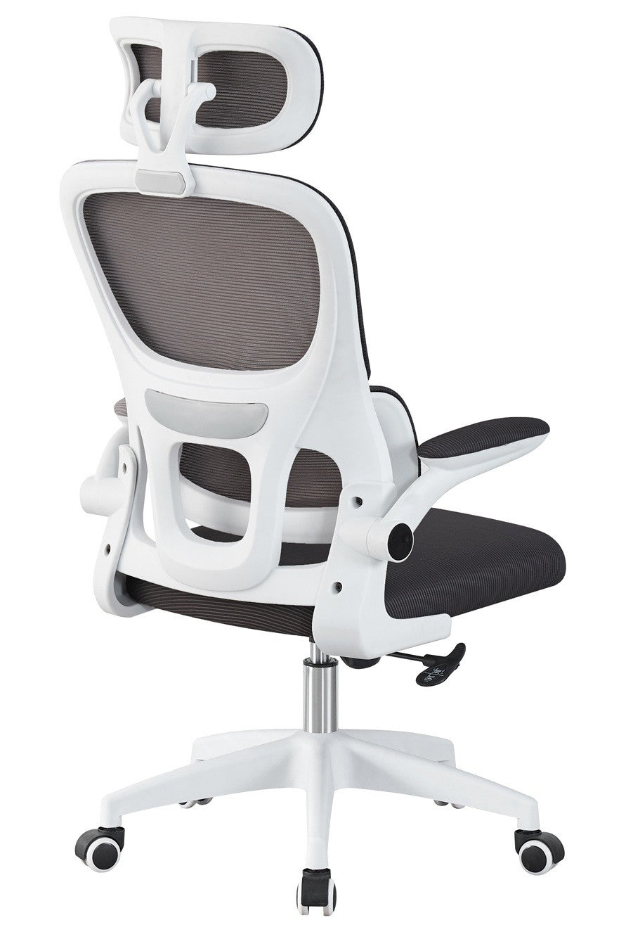 Sillón de oficina BERNAY, alto, blanco, malla y asiento negro