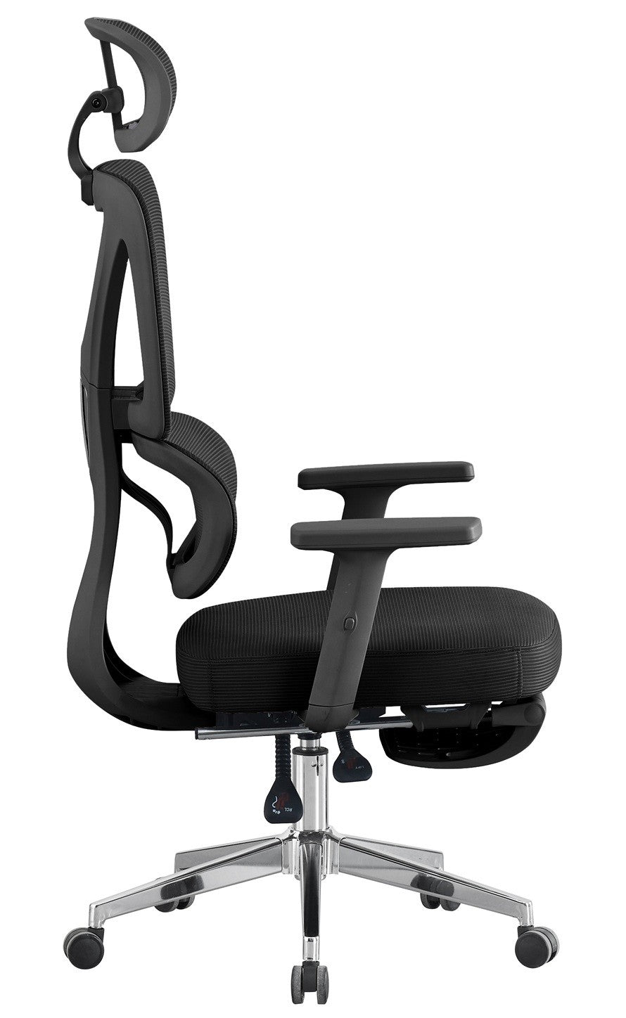 Sillón de oficina DURBUY, alto, ergonómico, negro, malla y asiento negro