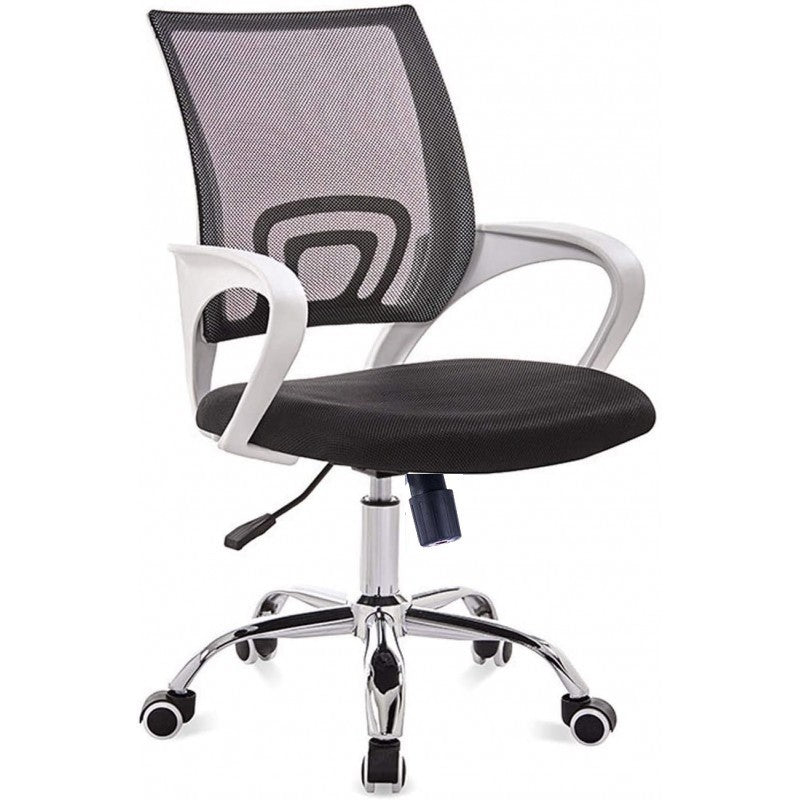Sillón de oficina FISS NEW, brazos blanco, basculante, estructura y malla negro