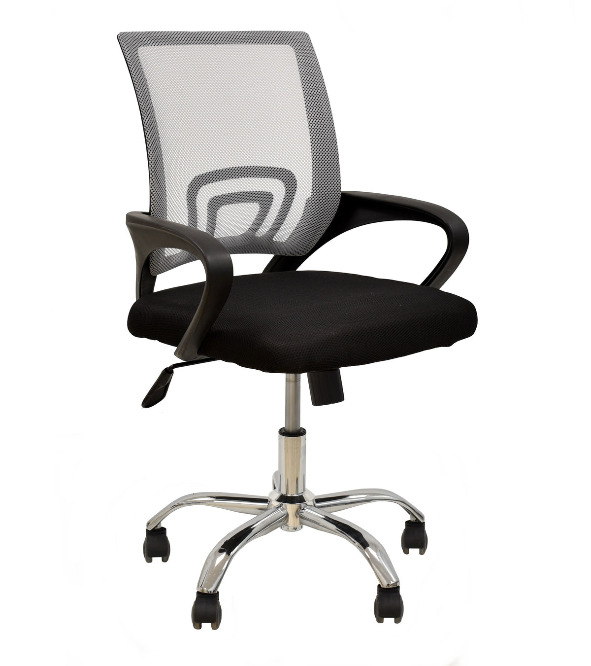 Sillón de oficina FISS NEW (M), negro, basculante, malla gris, tejido negro