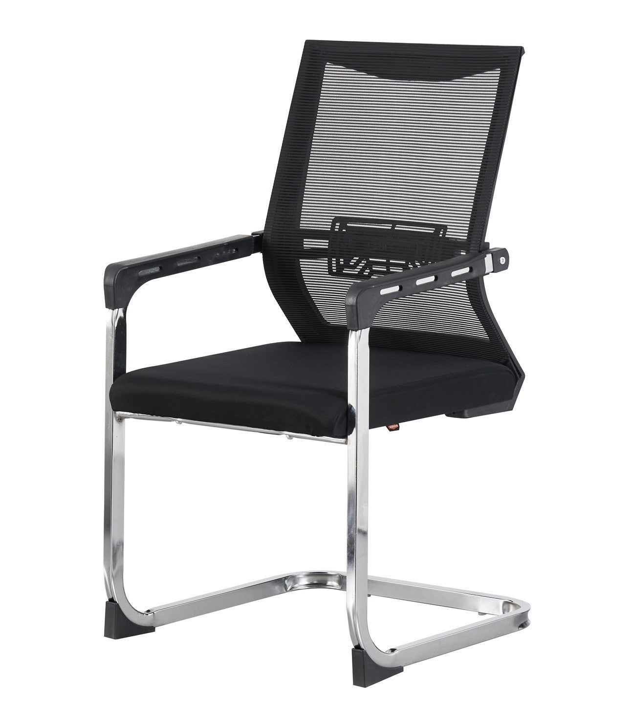 Sillón de oficina FLERS, fijo de patín, cromado, malla negra