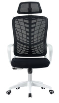 Sillón de oficina MELLAC, alto, blanco, malla y asiento negro
