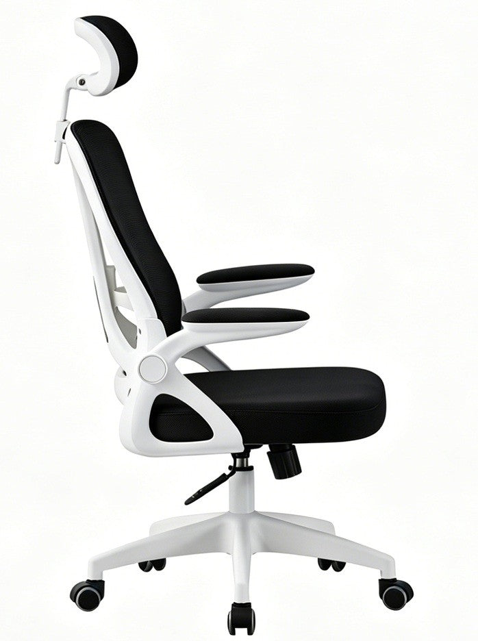 Sillón de oficina ORBEC, alto, blanco, malla y asiento negro
