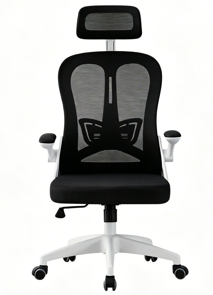 Sillón de oficina ORBEC, alto, blanco, malla y asiento negro