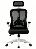 Sillón de oficina ORBEC, alto, blanco, malla y asiento negro