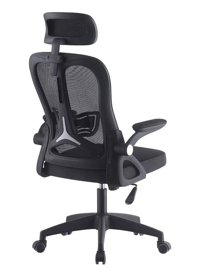 Sillón de oficina ORBEC, alto, negro, malla y asiento negro