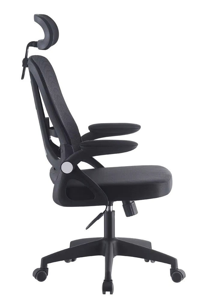 Sillón de oficina ORBEC, alto, negro, malla y asiento negro