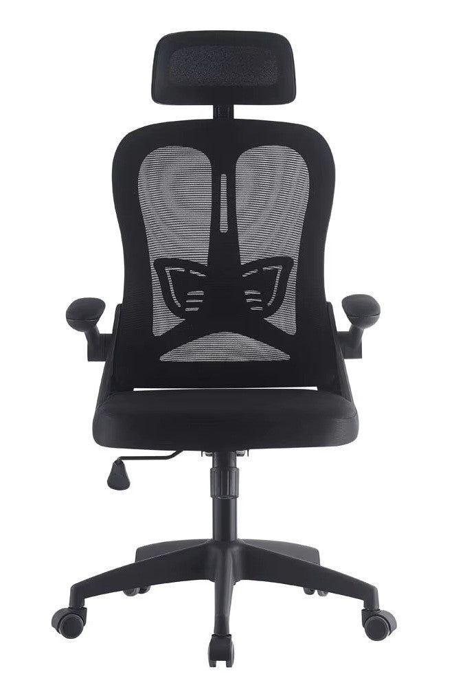 Sillón de oficina ORBEC, alto, negro, malla y asiento negro