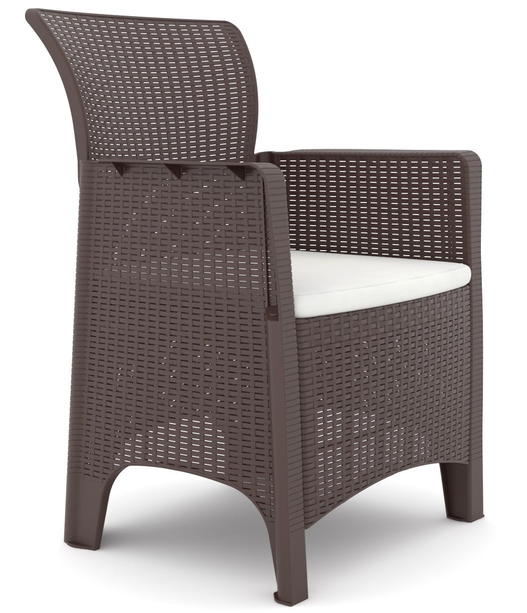 Sillón ILEÓN, polipropileno marrón chocolate, cojín beige