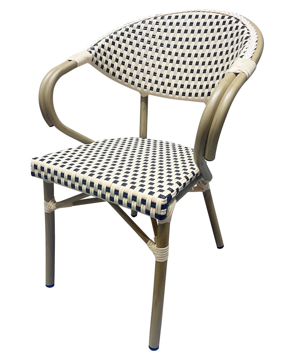 Sillón NERJA, apilable, aluminio, ratán beige y marrón