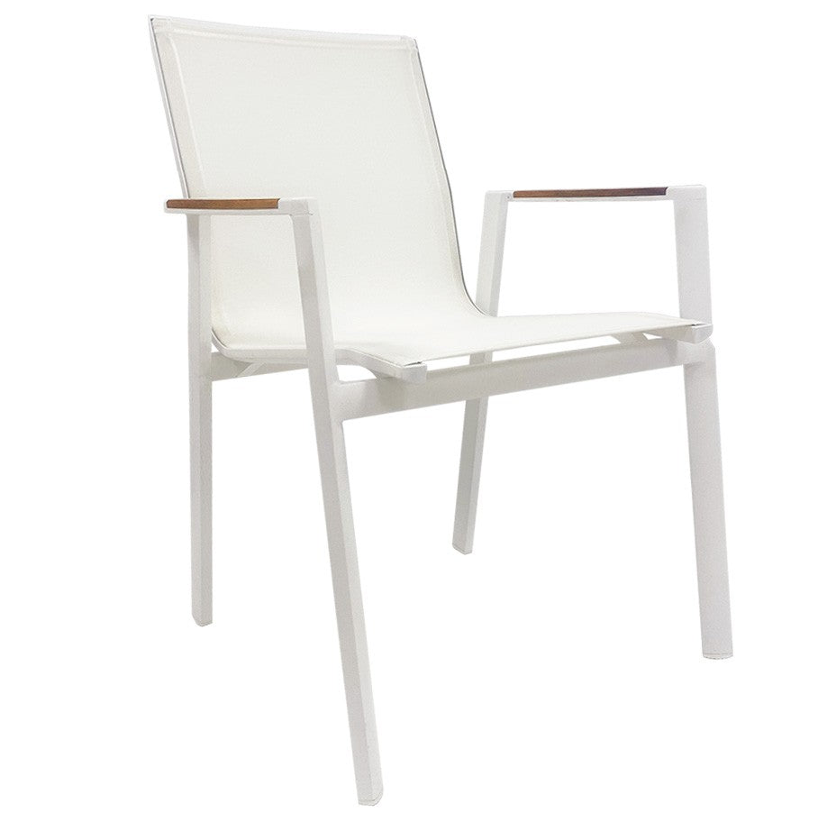 Sillón ROSAURO, apilable, aluminio, textilene blanco