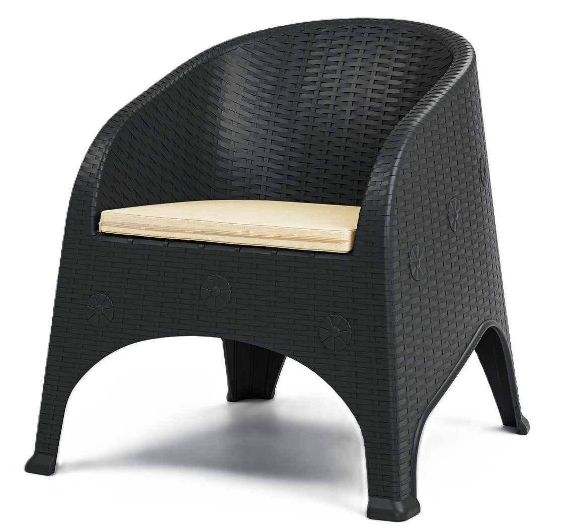 Sillón SURF, apilable, polipropileno marrón chocolate, cojín beige