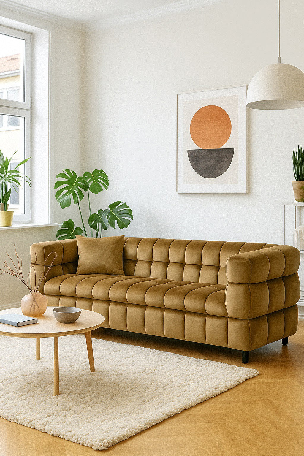 Sofá LORING, 3 plazas, tejido velvet camel 34