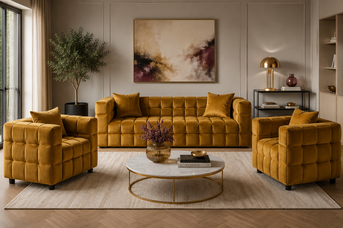 Sofá LORING, 3 plazas, tejido velvet camel 34